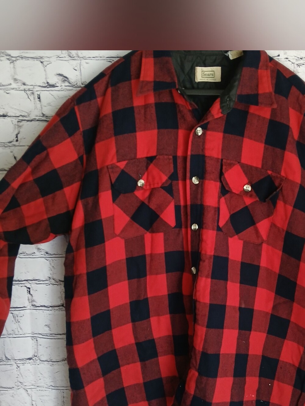 Vintage Sears Men's Red Black Plaid Jacket XL